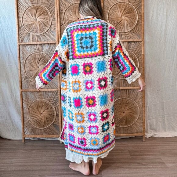 POL Colorful Granny Square Crochet Cardigan One Size - Picture 8 of 8